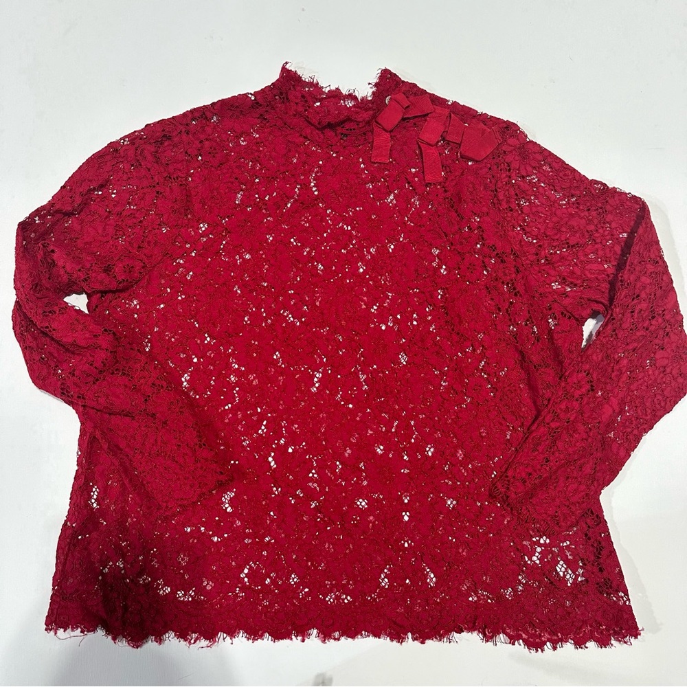 J. Crew Red Lace Blouse